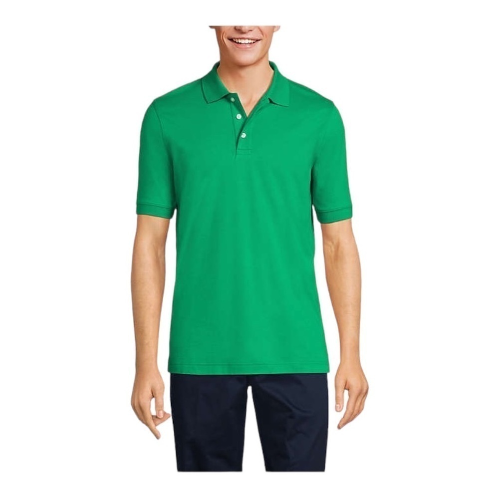 Lands End Men's Short Sleeve Polo Shirt Kelly Green Sleeve Logo Sz 2X.